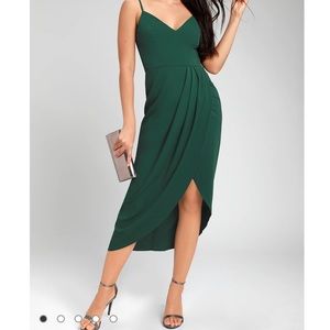 Lulu’s Reinette Dark Green Midi Dress Size Medium NWTS